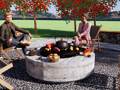 Modern Furnace Boiling Wine Furnace Boiling Tea Outdoor Tea Table Outdoor Bonfire Roasting Fire Rest Platform Zen Courtyard 3d model