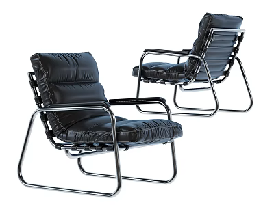 Modern Leisure Chair With Black Leather Padded Backrest And Metal Frame 3d model