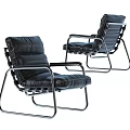Modern Leisure Chair With Black Leather Padded Backrest And Metal Frame
