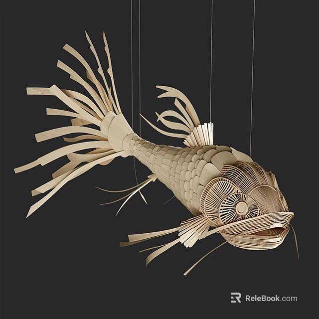 Artistic Wooden Fish Shaped Hanging Pendant Decor with Intricate Design Details 3d model 