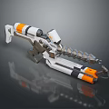 Sci Fi Futuristic Mechanical Weapon With White Orange Black Design Barrel And Gear Details