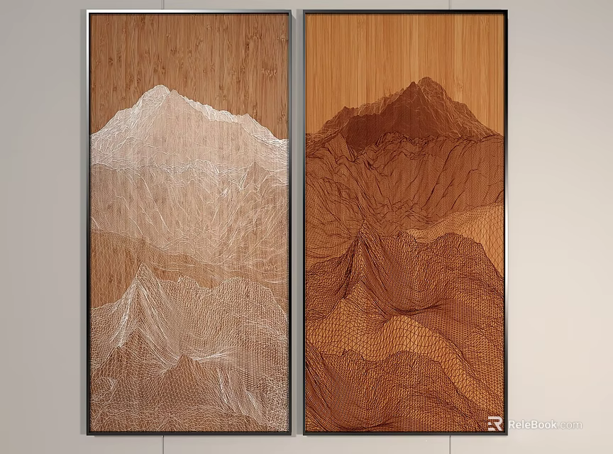Two Panel Wooden Mountain Artwork For Modern Interior Home Decor 3d model