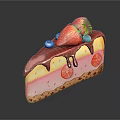 Delicious Cake Slice With Fresh Strawberry Blueberries Chocolate Drizzle Cream Layers And Cookie Crust