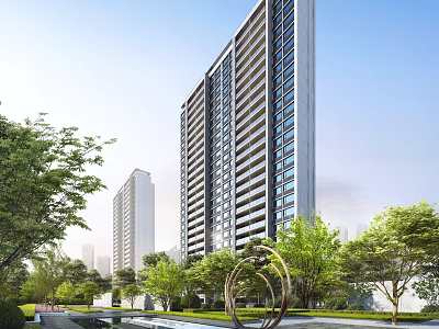 Modern High Rise Residential Building Exterior With Green Landscape 3d model