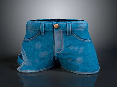 Blue Denim Shorts With Distressed Design Front Button And Side Pockets 3d model