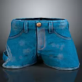 Blue Denim Shorts With Distressed Design Front Button And Side Pockets