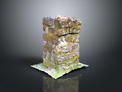 Moss Covered Stone Column Featuring Natural Weathered Texture And Green Patina 3d model