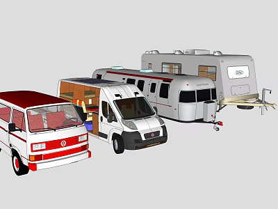 Various Recreational Vehicles Camper Van Motorhome and Travel Trailer with Modern Design 3d model