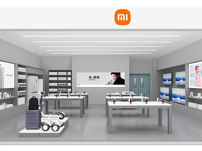 Xiaomi Digital Store Interior Showcasing Display Tables Shelves And Digital Products 3d model