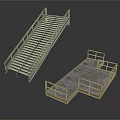 Industrial Stairs And Platform Design With Metal Railings And Wooden Steps
