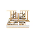 Commercial Retail Food Display Equipment With Wooden Shelves Coffee Beans Jars Fruits And Bread