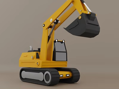 Yellow Electric Toy Excavator With Crawler Tracks And Front Bucket For Kids 3d model