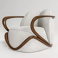 Modern Single Seater Sofa With Light Gray Fabric And Curved Wooden Armrests