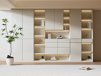 Modern Bookcase Cream Bookcase Wardrobe 3d model