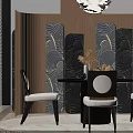 Modern Dining Table Set With Black Table White Chairs And Decorative Vase 3d model