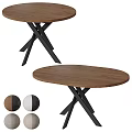 Modern Round Solid Wood Table With Sturdy Crisscross Black Metal Legs For Casual Home Dining