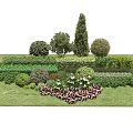 Garden Landscaping With Various Pruned Shrubs Lawn And Colorful Flowers