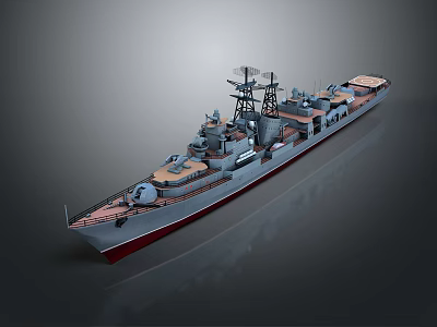 Detailed Warship 3D Model With Radar System Deck And Bridge Structure 3d model