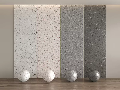 Textured Background Wall With Four Colored Terrazzo Panels And Decorative Spheres 3d model
