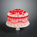 Elegant Pink Cake Decorated With Fresh Cherries Buttercream Frosting And Sugar Drizzle On White Stand