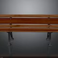 Wooden Bench With Red Slats And Metal Legs For Garden Seating