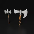 Medieval Weapon Two Axes with Metal Heads and Wrapped Wooden Handles