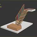 Modern Wooden Staircase With Black Metal Railings And White Platform Base