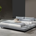 Modern Gray Double Bed With White Bedding Pillows Nightstand And Green Plant