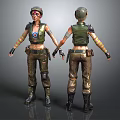 3D Female Tactical Character Model With Helmet Shoulder Pads Camouflage Pants Front Back Views
