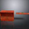 Traditional Red Wooden Chest With Golden Ornaments And Intricate Vintage Design