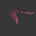 Outdoor Clothes Drying Setup With Wooden Pole Rope And Hanging Laundry Items