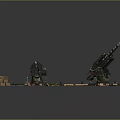 Twin Barrel Military Artillery Weapons With Stand And Ammunition Components