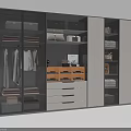 Modern Black And White Wardrobe With Glass Doors Hanging Rods Drawers And Open Shelves