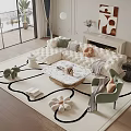 Modern Living Room With White Sofa And Marble Coffee Table Set Green Chair Decorative Items