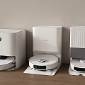Smart Robotic Vacuum Cleaners with Charging Bases on Wooden Floor in Modern Room