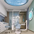 Modern Dental Clinic Interior With Starry Sky Ceiling Dental Chair And White Cabinets