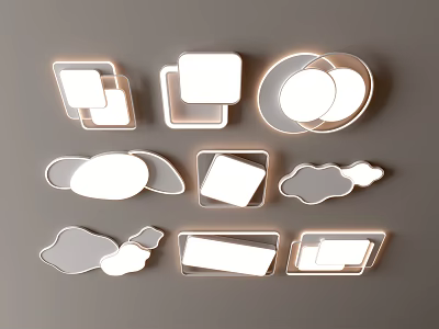 Modern Ceiling Lights With Various Shapes Including Square Round And Cloud Designs 3d model
