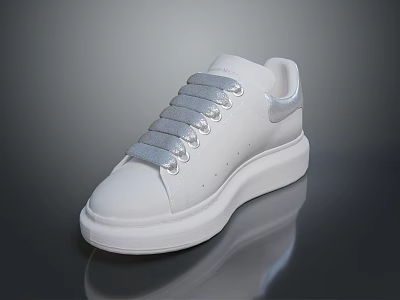Modern White Sleek Sneakers with Gray Laces and Thick Platform Sole Design 3d model