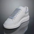 Modern White Sleek Sneakers with Gray Laces and Thick Platform Sole Design