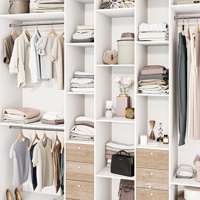 Organized Modern Closet With Hanging Clothes Folded Items Drawers And Storage Shelves 3d model 