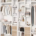 Organized Modern Closet With Hanging Clothes Folded Items Drawers And Storage Shelves