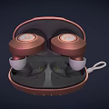 Rose Gold Wireless Earbuds in Charging Case with White Ear Tips and Lanyard