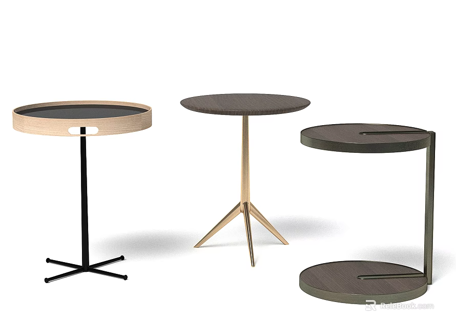 Modern Side Tables With Varied Base Structures Dark Tops And Metal Frames 3d model