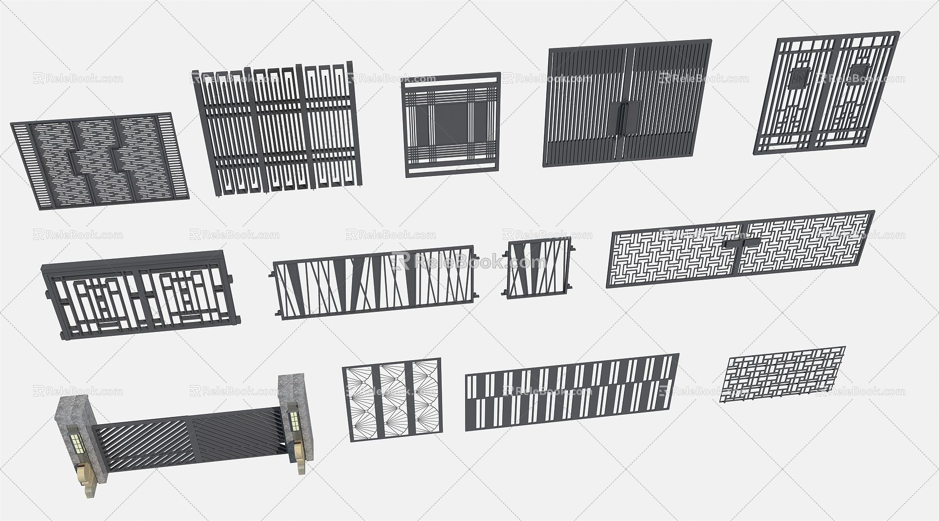 New Chinese Style Gate Iron Gate 3d model