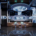 Modern KTV Lounge Interior Design With Neon Lighting Comfortable Sofa And TV Screen