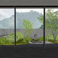 Home Balcony Design With Floor To Ceiling Windows Green Plants Rocks Moss And Mountain View