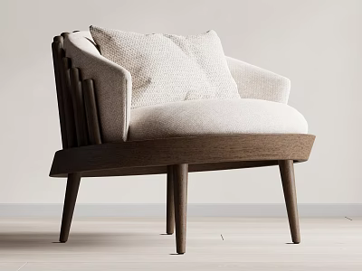 Modern Accent Chair With Wooden Frame And Beige Cushion Minimalist Design 3d model