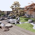 New Chinese Courtyard Dry Landscape Courtyard Garden rockery waterscape stone landscape tree maple tea table tea table and chair 3d model