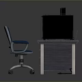Modern Computer Desk Setup With Monitor Tower Keyboard And Chair