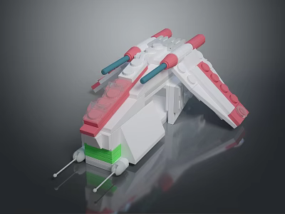 Colorful Building Block Toy Model With Red White Green Blue Accents And Wing Like Structure 3d model